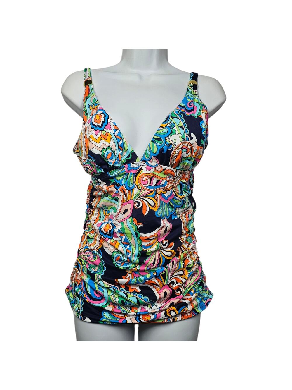 Tommy Bahama V-Neck Multicolored Paisley Tankini Top Size S/P